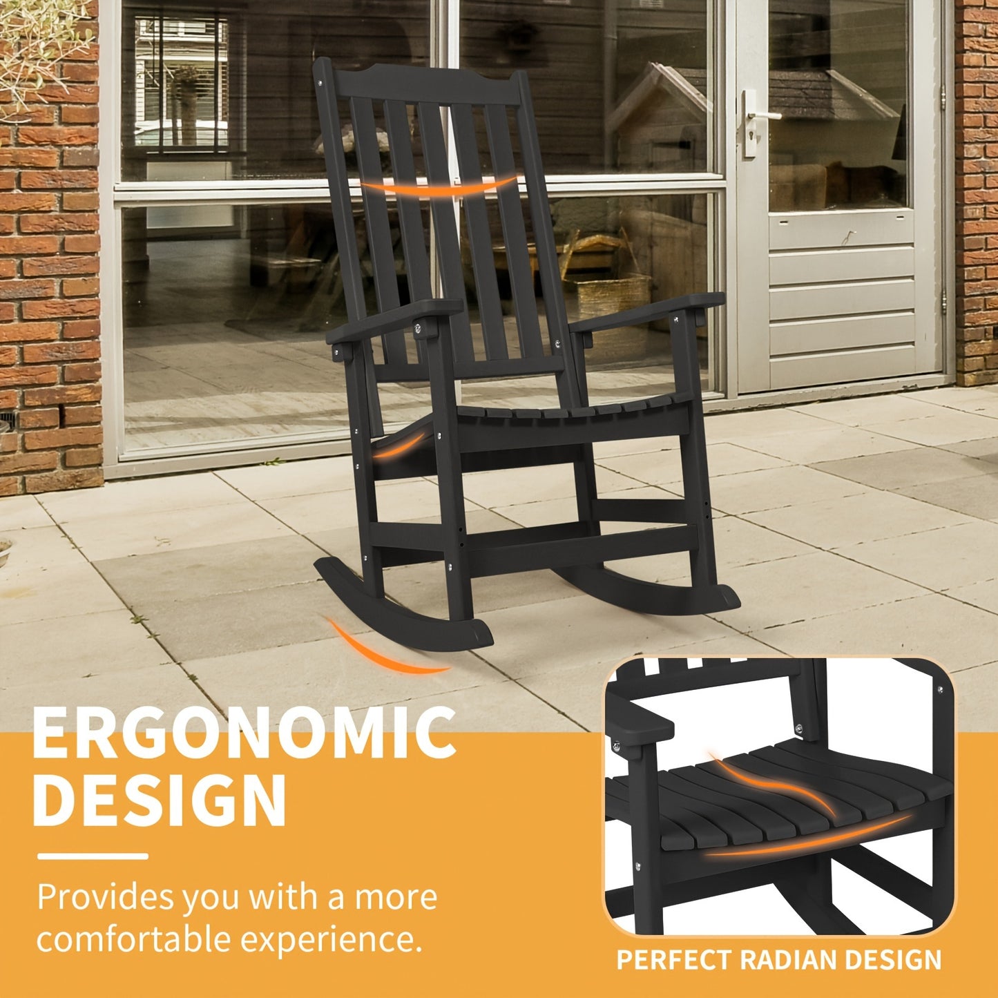 Patio Rocking Chair Set of 2 or Set of 4, Oversized Rocker Chair for Adult, All Weather Rocking Chair Outdoor, High Back Porch Rocker, Rocking Chairs for Garden, Backyard