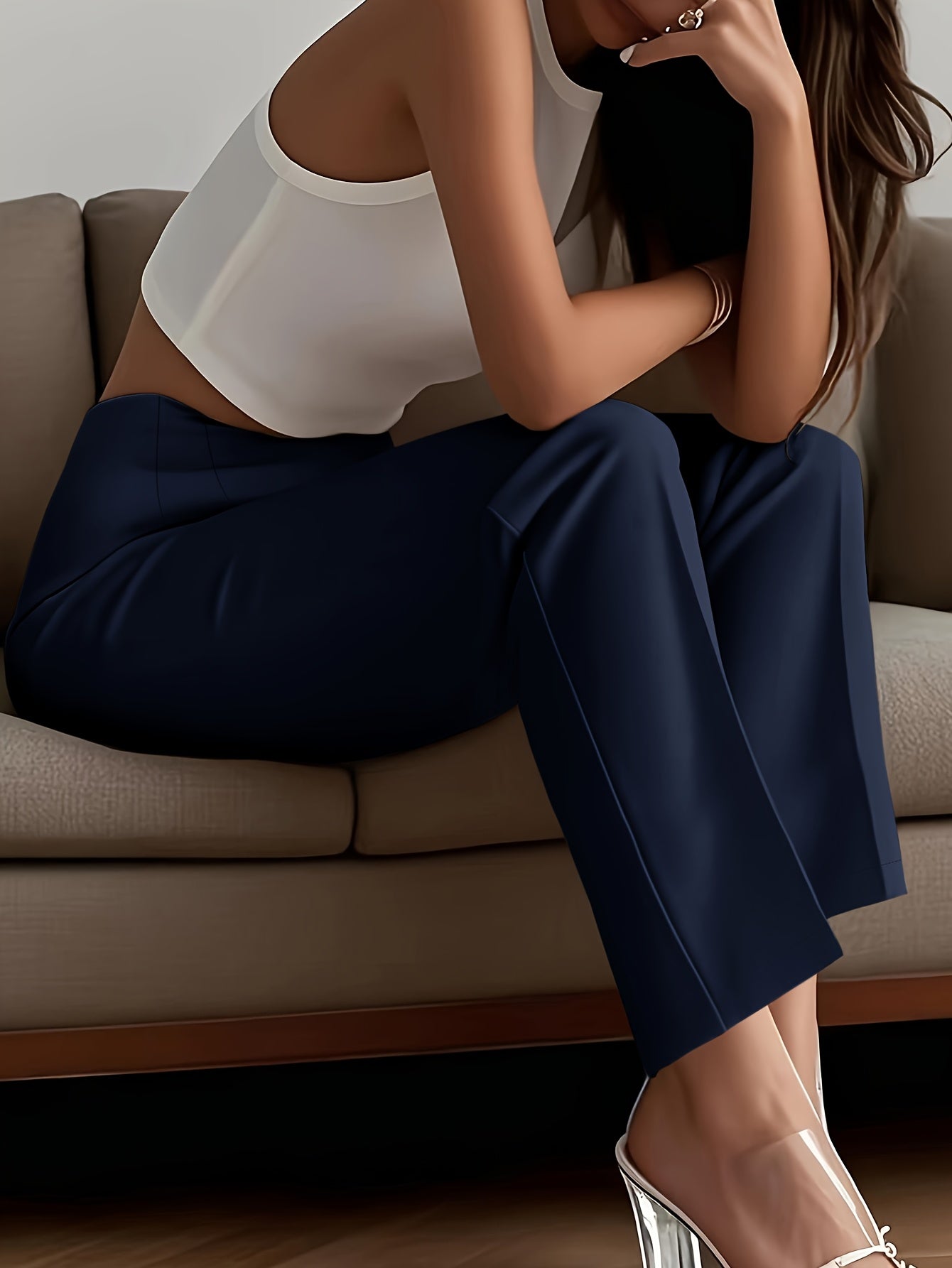 Women's Elegant Solid Black Trousers with Hidden Zipper Closure - Structured Non-Stretch All-Season Work Pants for Commuting, Travel & Professional Attire, Machine Washable Tailored Fit, High Waist Trouser Pants for Women, Pa