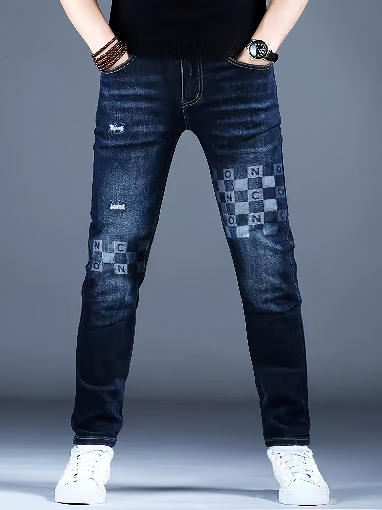 Men's Slim Fit Jeans - Stretch Skinny Leg Jeans, Dark Blue Non-See-Through Denim Pants for Everyday & Formal Wear, Machine Washable All-Season Men's Trousers
