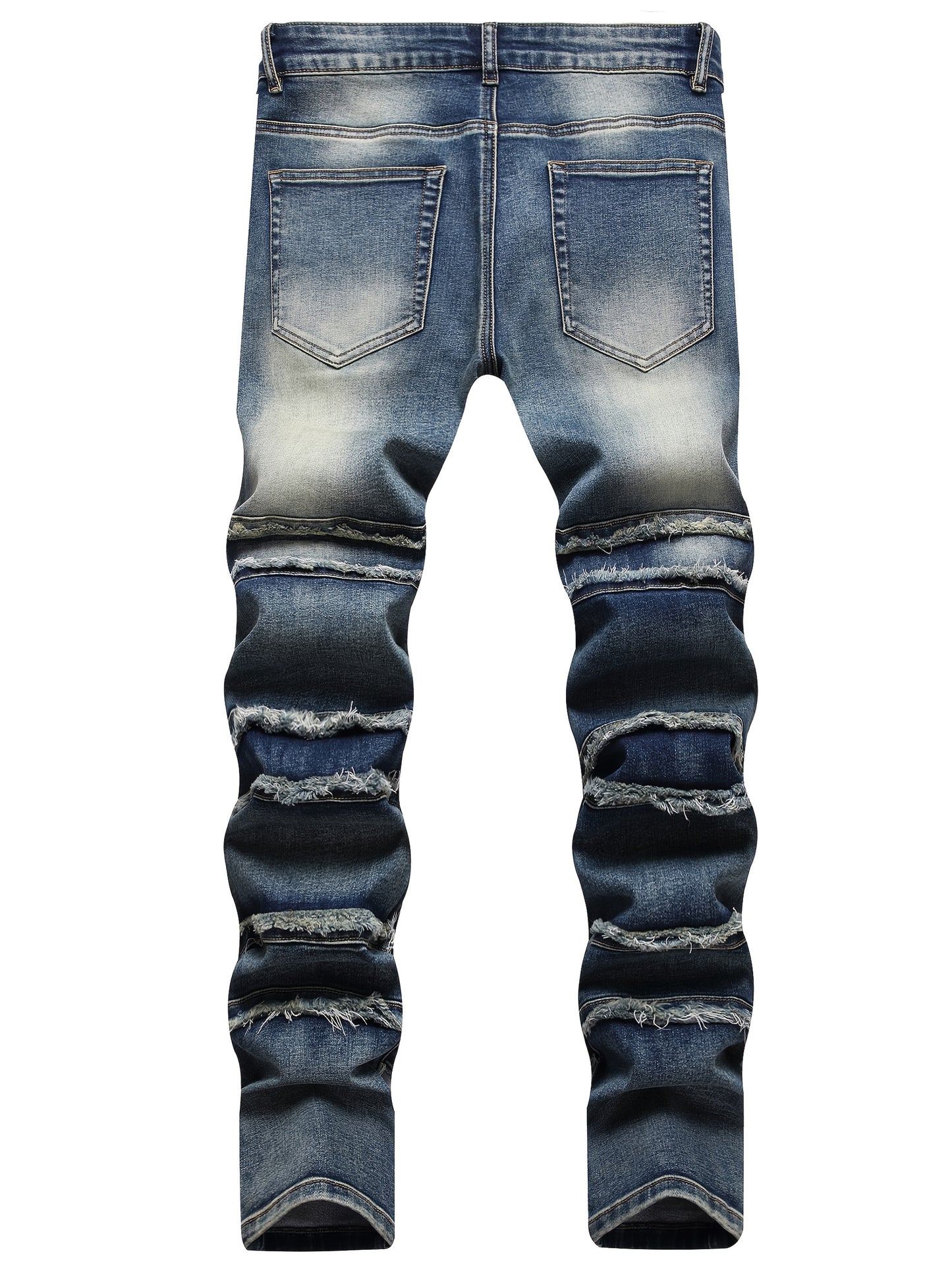 Men'S Slim-Fit Distressed Faux Denim with Raw Edges & Washed Texture - Machine-Washable Streetwear Faux Denim Trousers, All-Season Comfort, Solid Color Design for Casual & Formal Outfits, Versatile Clothing, Trendy Fashion, D