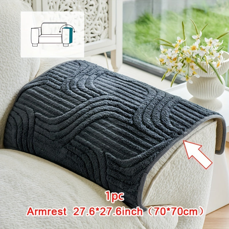 1pc Plush Non-Slip Sofa Cover, Modern Luxury, Pet-Friendly, Breathable, Fashionable Home Decor, Suitable for Living Room, Bedroom, Office, Polyester Fabric, Machine Washable, No Print, 250-300g Square Kilogram