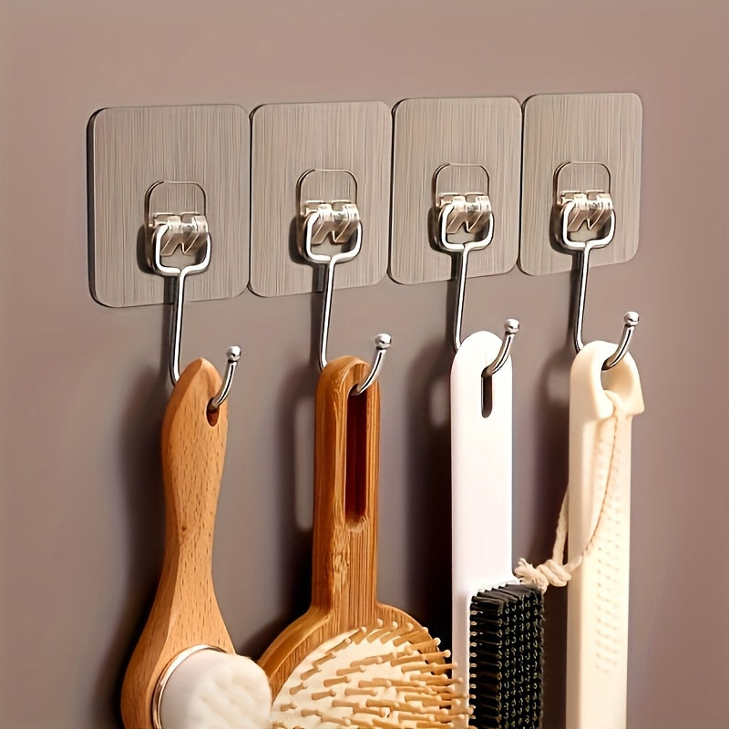 10 Strong Reusable Wall Hooks, No Need to Drill Holes - Waterproof And Oil-resistant, Suitable for Bathrooms And Kitchens - Ideal for Hanging Towels, Cups, Spatulas, Can Openers, And Scissors