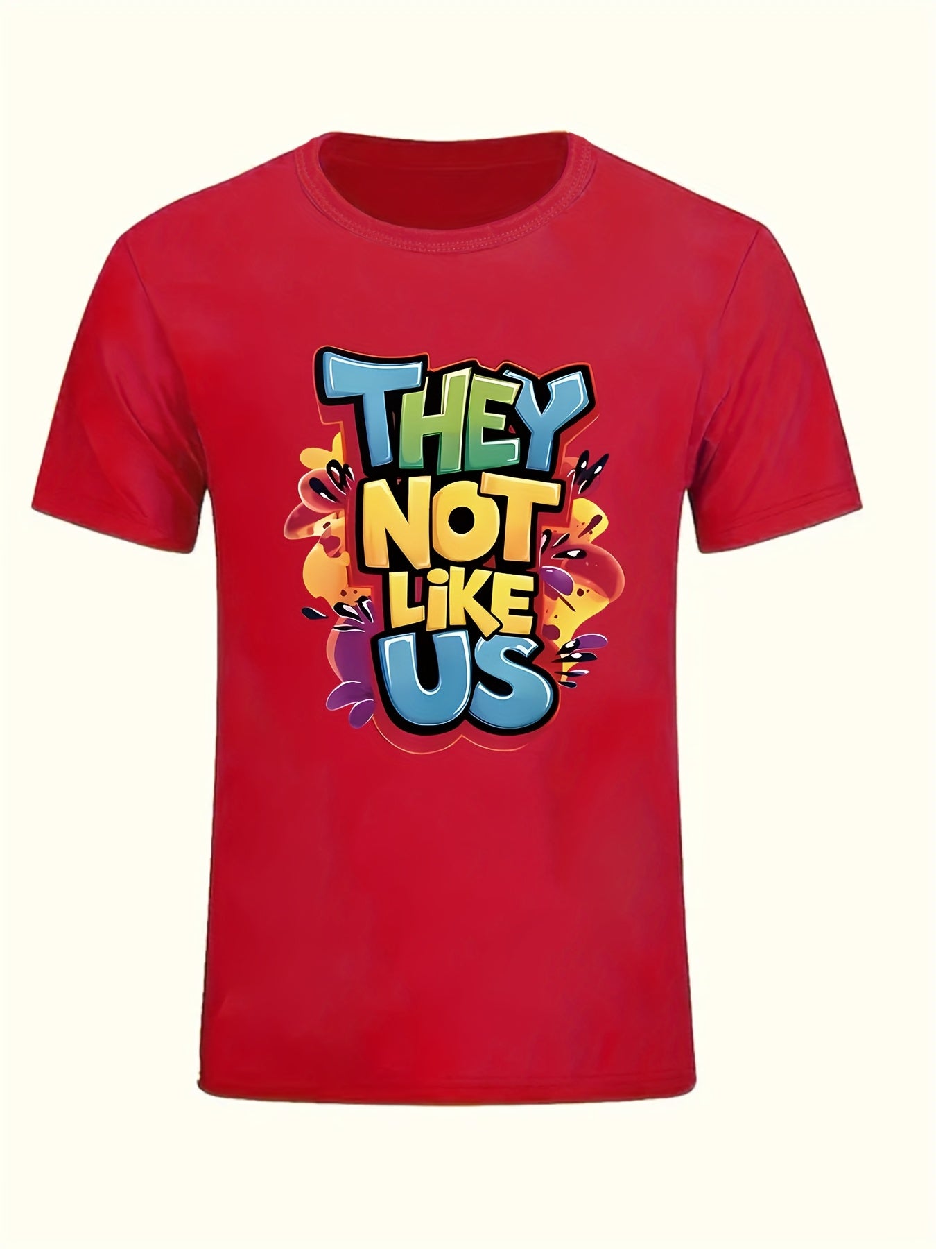 Women's Plus Size Casual Graphic Tee - "They Not Like Us" Colorful Print, Short Sleeve, Round Neck, Stretchy Polyester Blend, Machine Washable, Spring/Summer Fashion Top, Summer Tshirt | Statement Tshirt | Glossy Fabric Finis