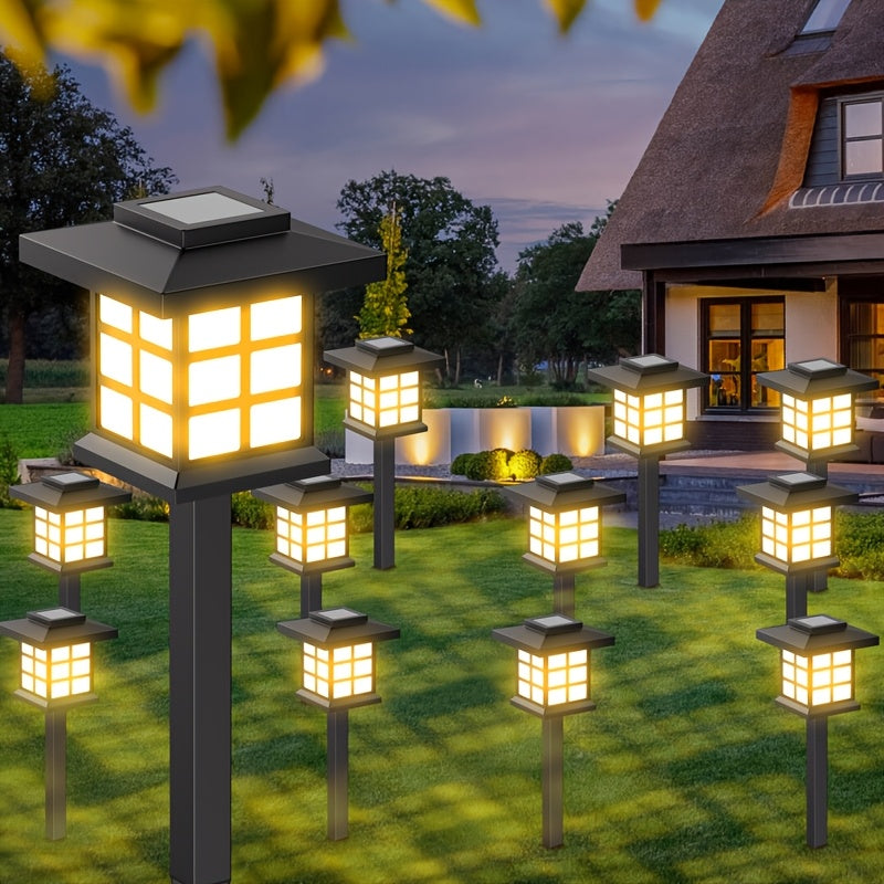 24pcs/12pcs/6pcs Outdoor Warm Light Solar-Charged Landscape Garden Lights, Suitable for Paths, Courtyards & Decks