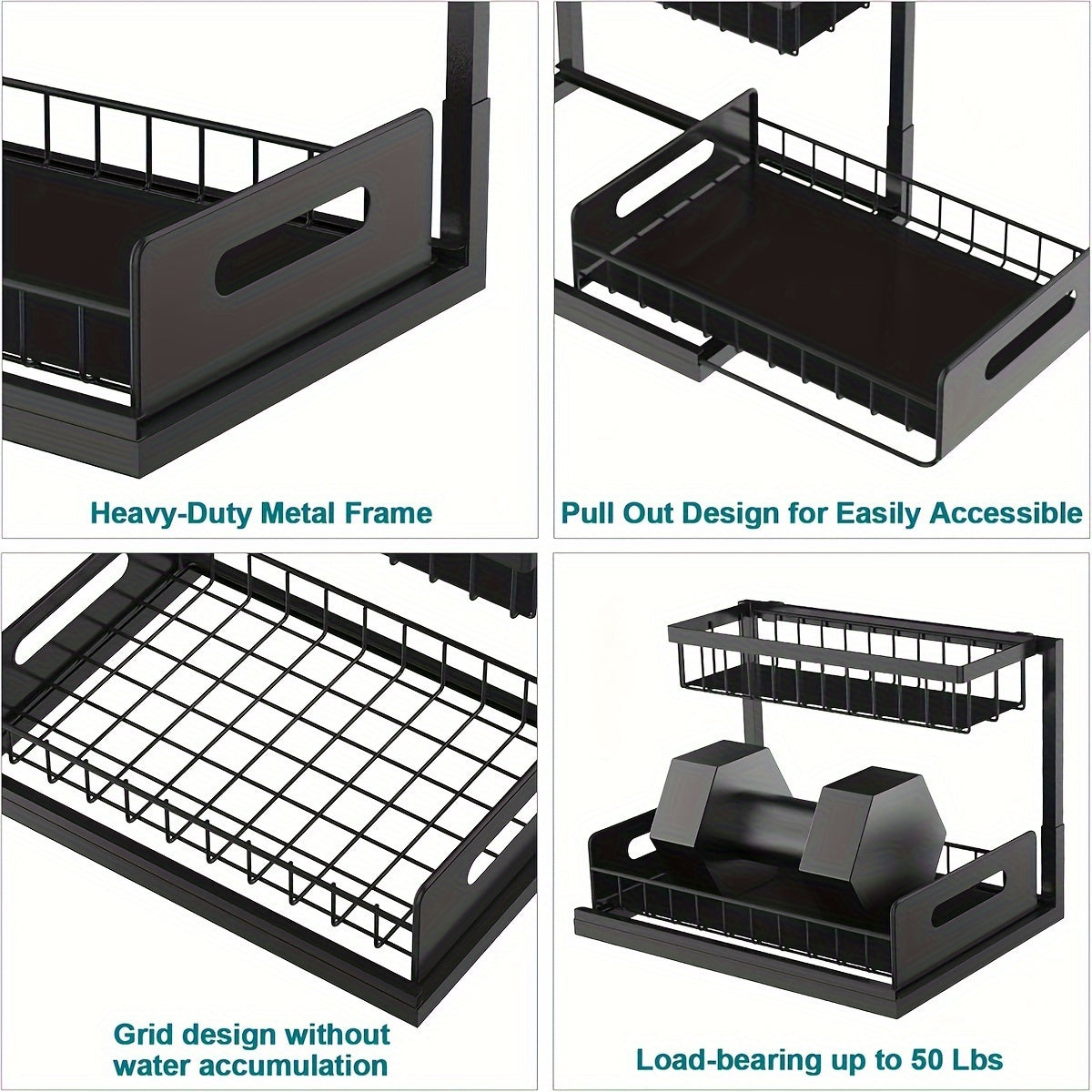 2 Tier Under Sink Organizers And Storage, Under Sink Organizer, Slide Out Pull Out Cabinet Organizer Shelf, Metal Sliding Drawer For Kitchen Bathroom Pantry Cabinet Closet Organization Rack