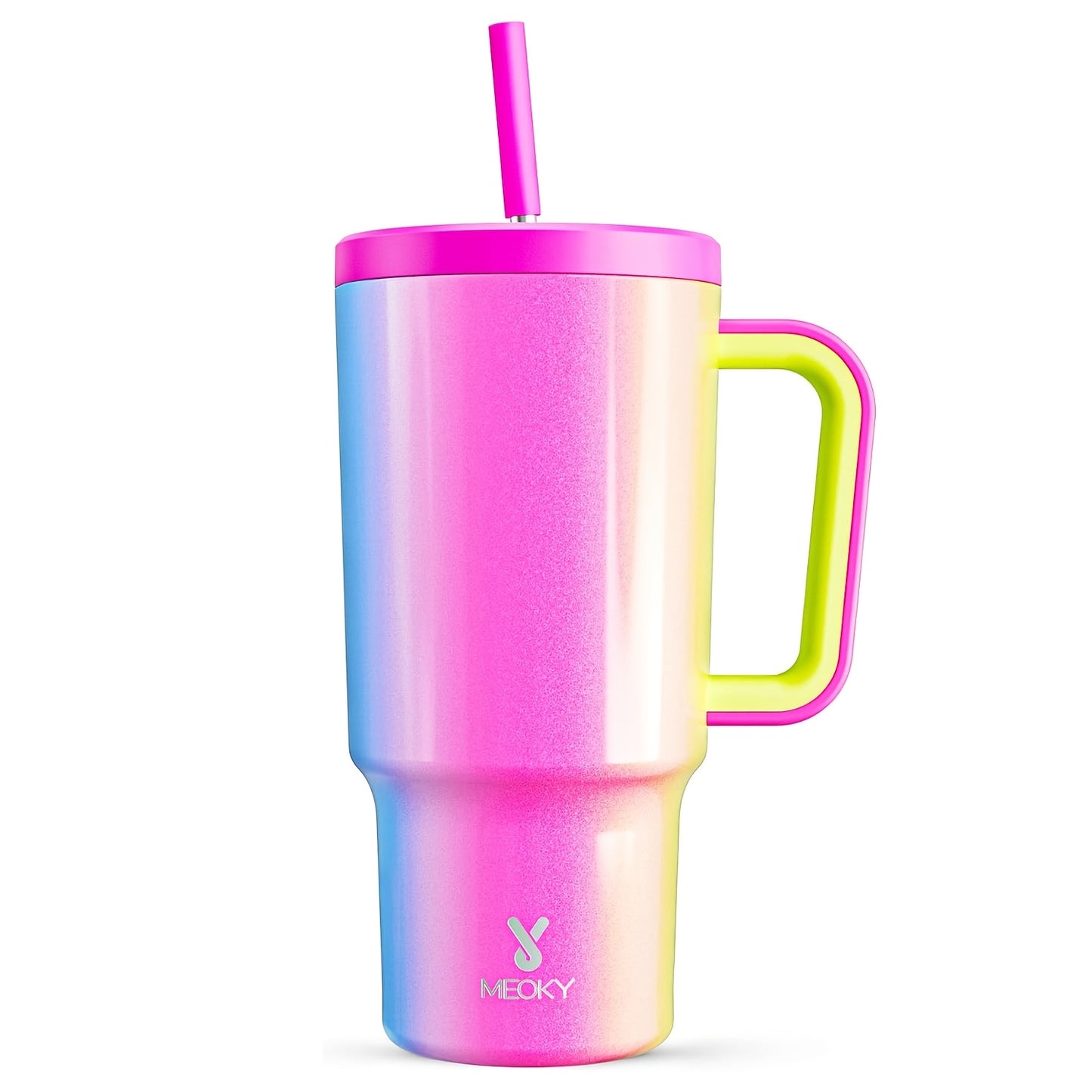 1pc Meoky 30oz Stainless Steel Tumbler with Handle, Lid & Straw - BPA-Free, Leak-Proof Insulated Travel Mug, Keeps Drinks Hot for 8 Hours, Cold for 24 Hours, Hand Wash Only