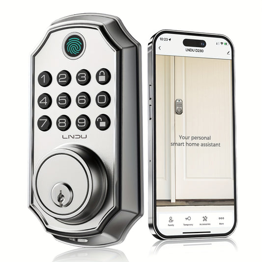 D280 Smart 5 in 1 Fingerprint Door Lock, Keyless Entry Door Lock, APP Wireless Connectivity, Biometric Technology Storage Memory Function, Fit Most Standard Door, Unlocking Records, Solid And Durable, 100 Passwords, Share Temp