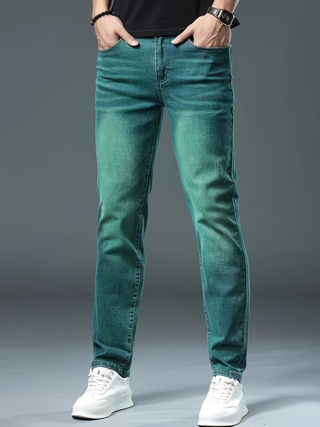 Men'S Jeans, Elastic Simple Jeans, Slim And Green Men'S Clothing, Multi-craft Men'S Pants, Suitable For All Seasons