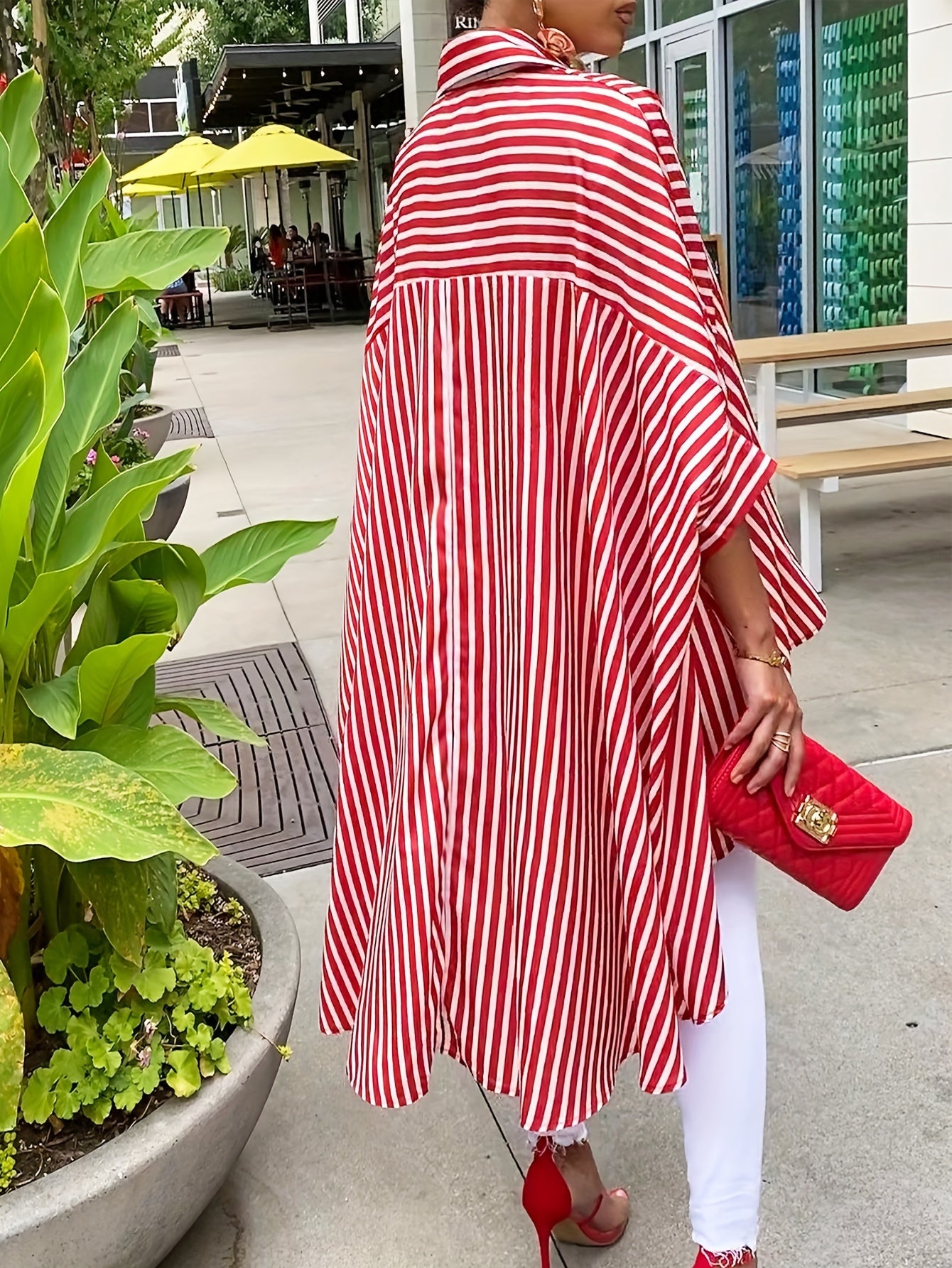 Chic High-Low Hem Striped Shirt - Effortless Long Sleeve, Button-Up Top for Casual Wear