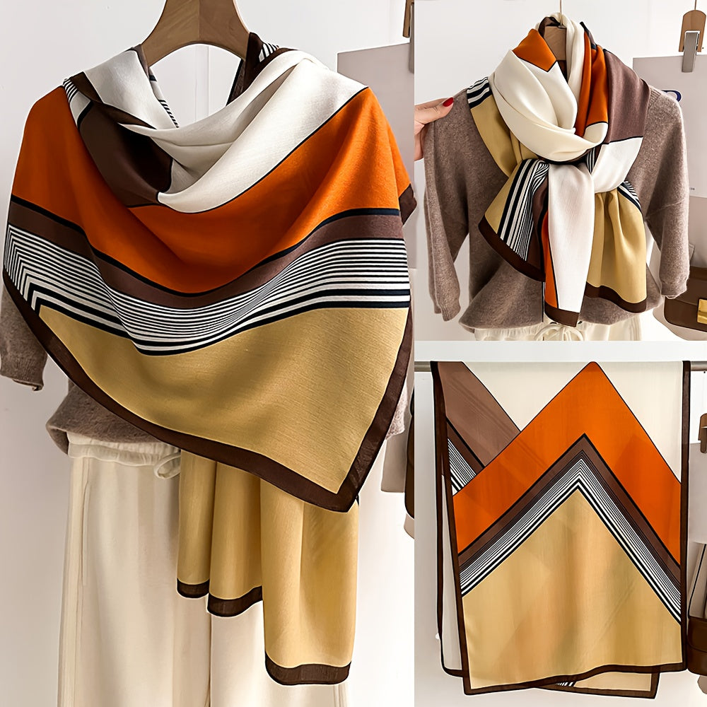 1/2pcs Color-Block Fashion Geometric Plaid Scarf, Durable Medium Thickness Warm Neck Warmer and Stylish Shawl for Air Conditioned Rooms