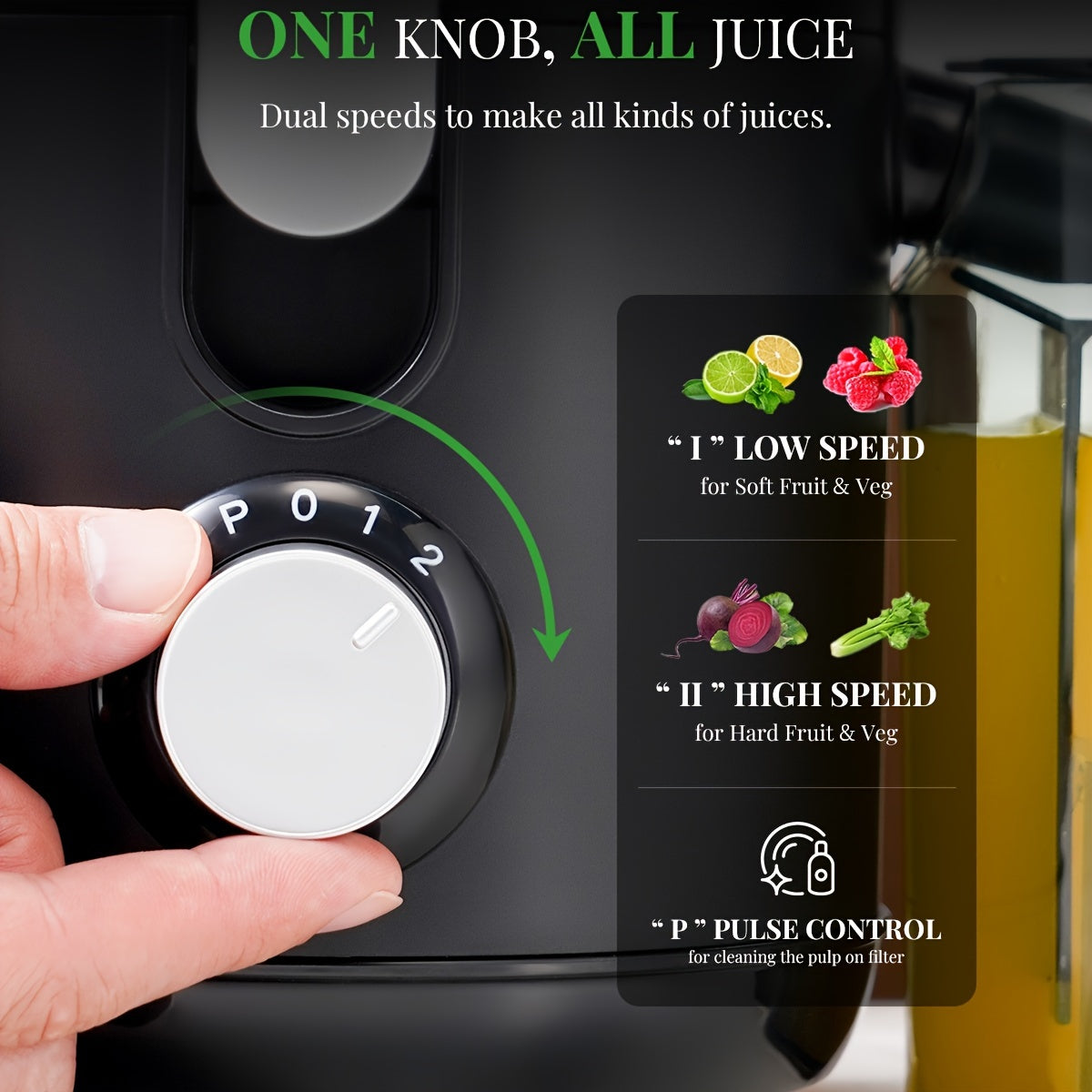 GDOR Electric Juicer, Dual Speeds Centrifugal Extractor Machines for Fruits And Veggies, 2.5" Feed Chute, Anti-Drip, Easy to Clean, Includes Cleaning Brush, BPA-Free, Black.