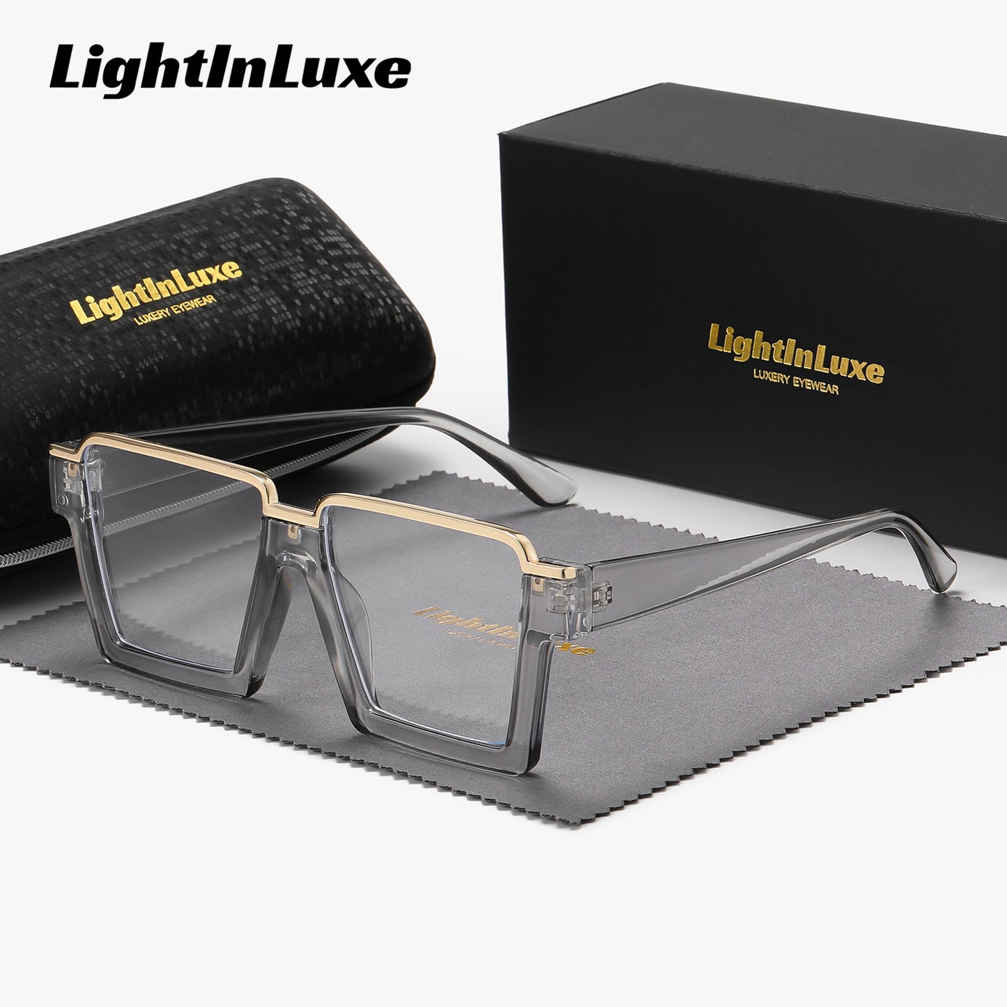 LightInLuxe Unisex Fashion Semi-Rimless Clear Glasses - Outdoor Leisure Anti-Blue Light Square Clear Glasses with Golden Accents, Casual Style, Anti-Glare Lenses, Comfortable Fit, Outdoor Glasses|SemiRimless Glasses|Durable G