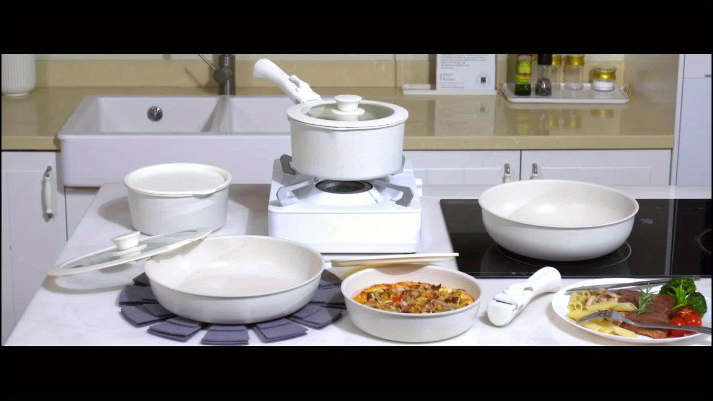 15 Pcs Pots and Pans Set, Non Stick Kitchen Cookware Set, Detachable Handle Nonstick Induction Cookware Cooking Sets with Removable Handle, Cookware Set, White