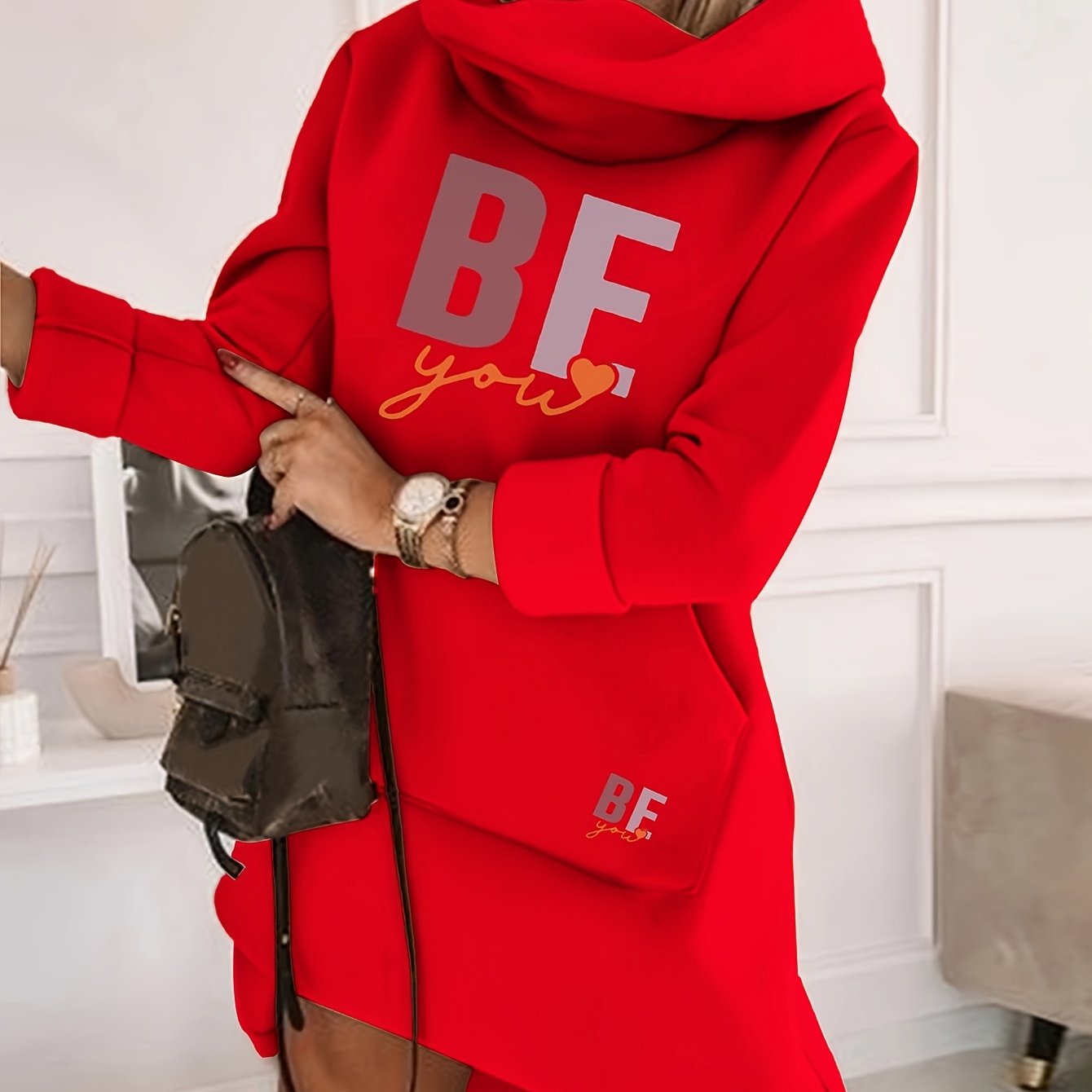 [Motivational Hoodie Dress] Royal Blue Women's Hoodie Dress | BE YOU Motivational Text, Hooded Pullover, Machine Washable, Geometric Pattern, Comfortable Fit, Lounge Wear, Trendy Fashion, Easy Care Fabric