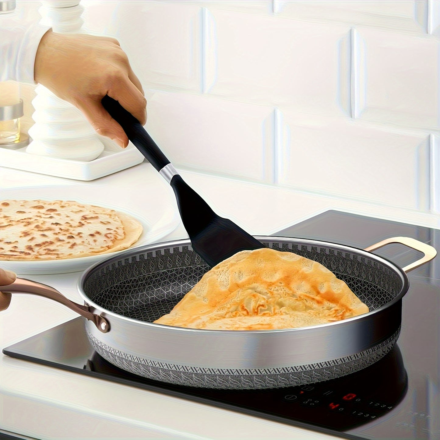Heavy-Duty Commercial & Home Use - 11-Inch Stainless Steel Wok Fry Pan with Lid - Non-Stick Cookware, Induction & Gas Stove Compatible, Even Heat Distribution - Ideal for Stir-Fry, Pasta, Deep Frying, Searing - Durable Kitche