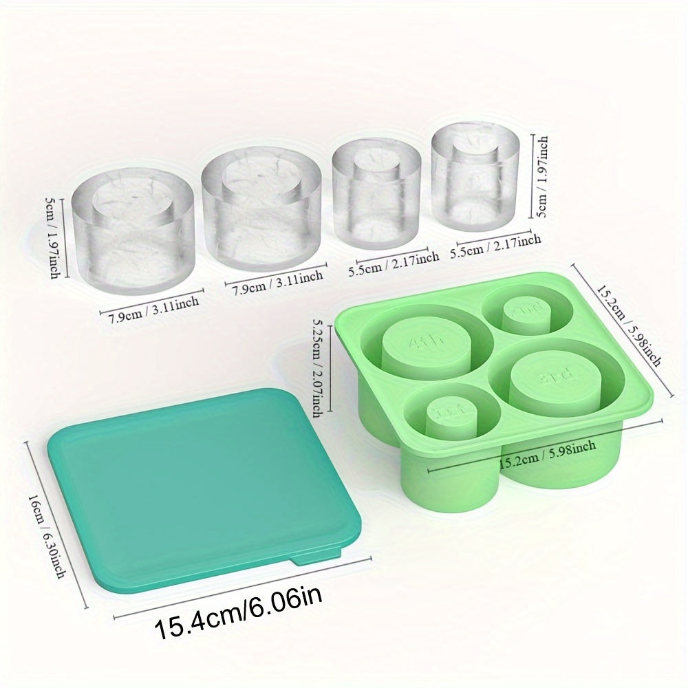 [Bpafree Silicone] Silicone Ice Cube Tray with Lid, 4-Cavity Mold for 20oz/30oz/40oz Tumblers, Flexible and BPA-Free, Easy Release, Perfect for Chilling Cocktails, Whiskey, Coffee - Kitchen Essential