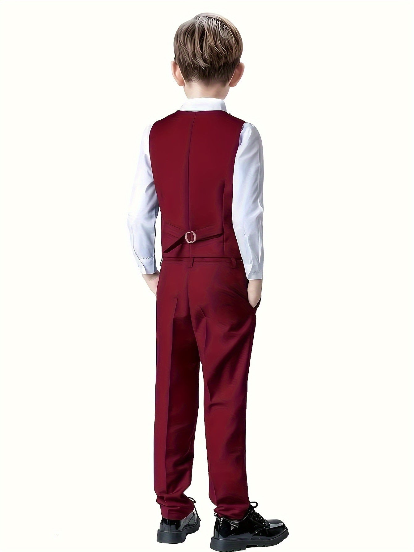 Furuyal Boys' 4pcs Formal Suit Set Vest Pants Collared Dress Shirt And Tie Boys' Suit Size 6-16Y Boys Suits Suitable For Music Festival Graduation Season Party