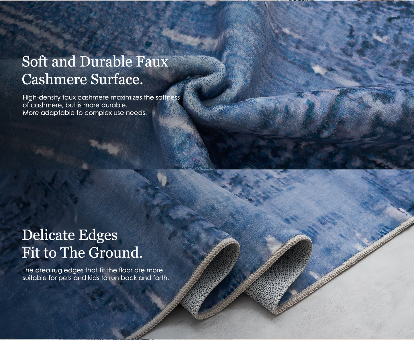 Orhopui Luxurious Soft Washable Area Rug - Stain Resistant, Non-Shedding, Anti-Slip TPR Backing, Abstract Design, Perfect for Living Room, Bedroom, and High-Traffic Areas - Blue, Soft, and Durable