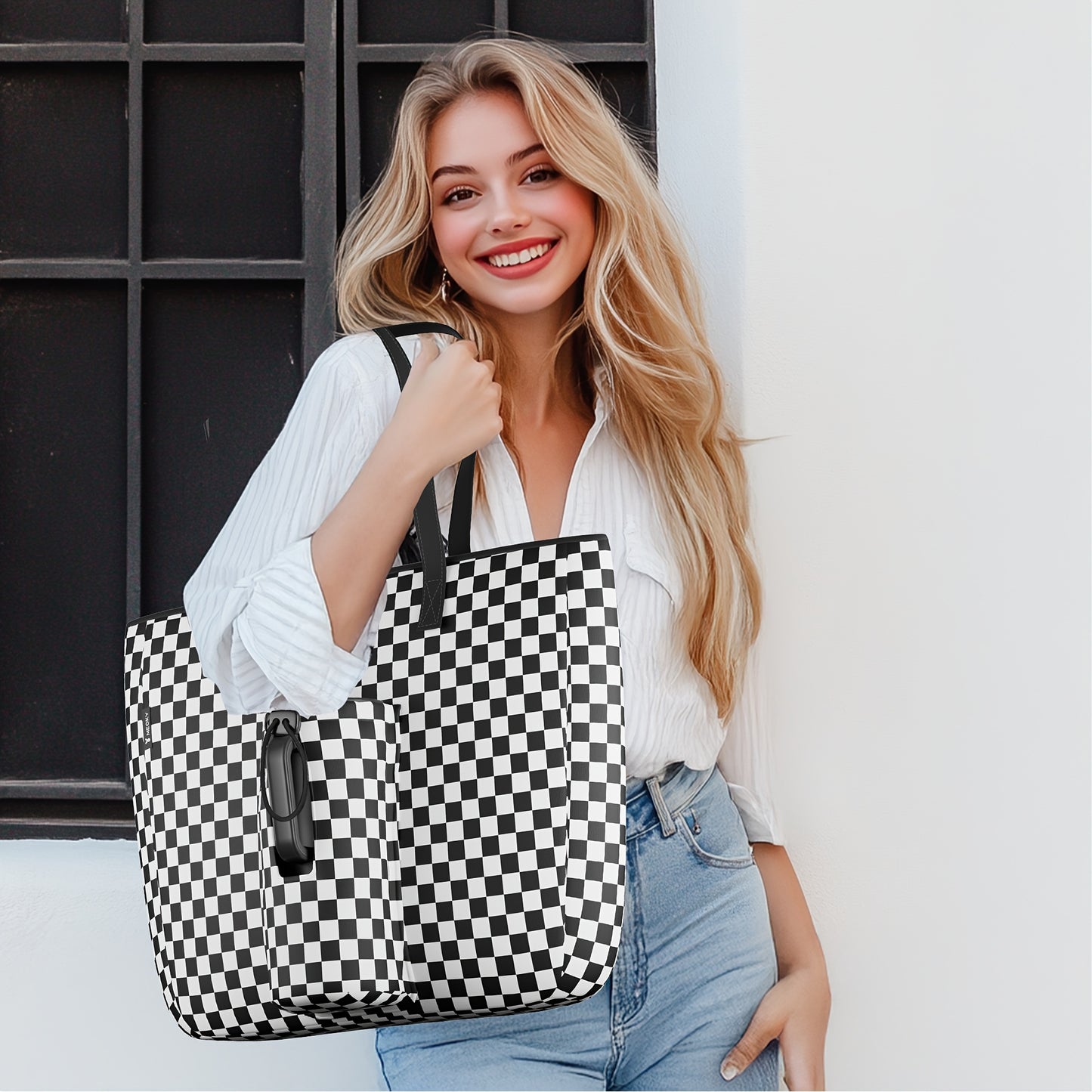 [Pink Nylon Tote] MEOKY Large Pink Nylon Tote Bag | 3.96gal High Quality with Zippered Compartment & Wrist Strap - Water Bottle Carrier Bag, Work Carryall Purse, Fashionable Luggage Accessory, Sturdy Handles for Travel, Work,