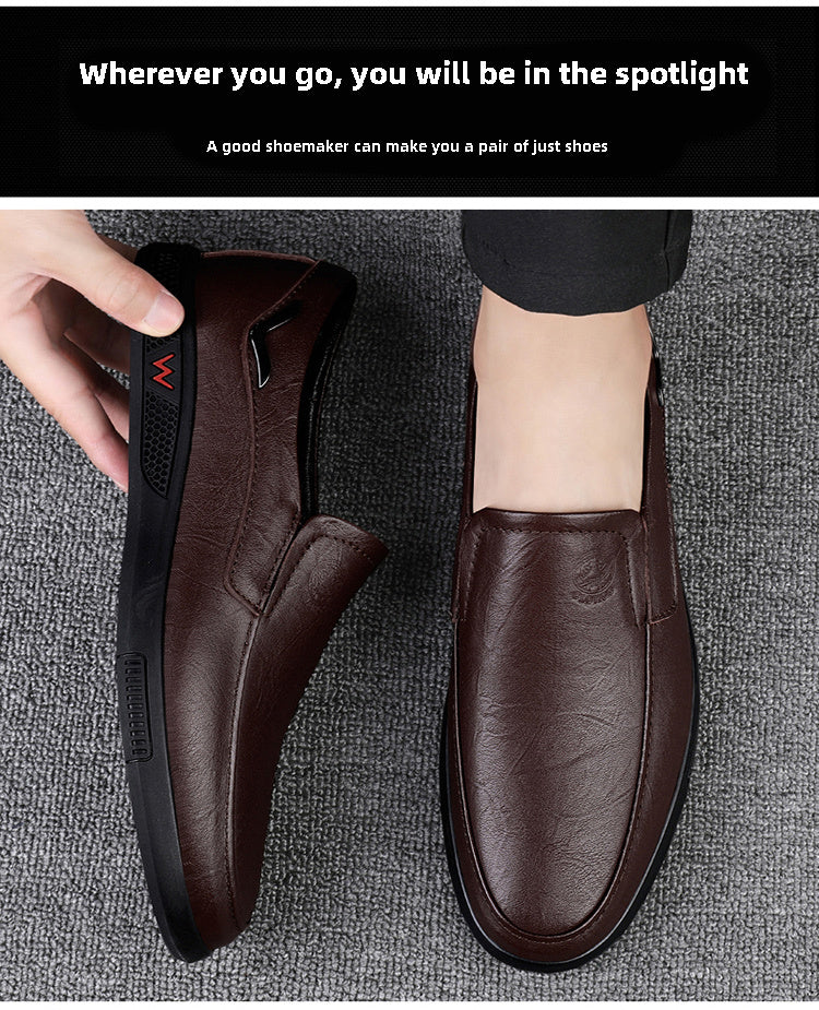 CLOHOO Men's Slip-On Casual Shoes - Genuine Leather Upper, Rubber Sole with PU Cushioned Insole, All-Season Comfort for Business , Brown/Black, Casual Footwear | Classic Slip on | Rubber Sole Footwear