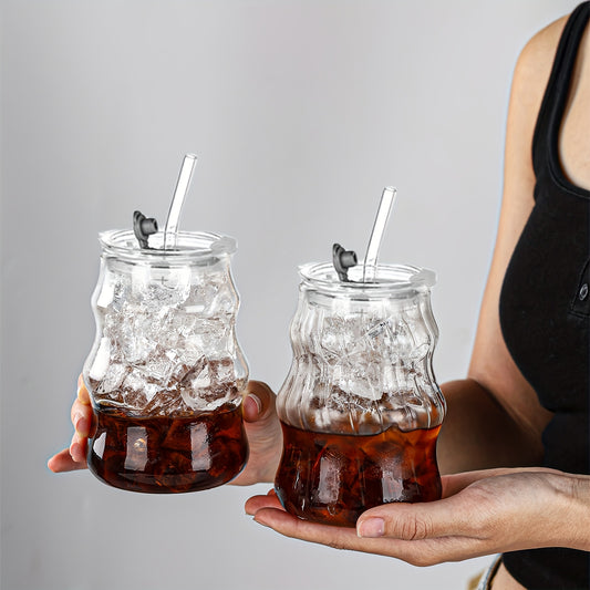 4pcs/6pcs Grinkwell Cloud Design Borosilicate Glass Coffee Cups with Straws, U-Shaped Insulated Tea Cups for Cold Drinks, BPA-Free, Hand Wash Only, Perfect for Labor Day & Thanksgiving Gifts