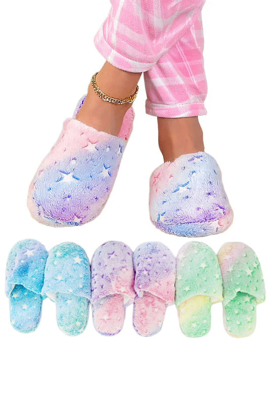 Tie-Dye Fuzzy Lounge Slippers – Soft Foam Sole