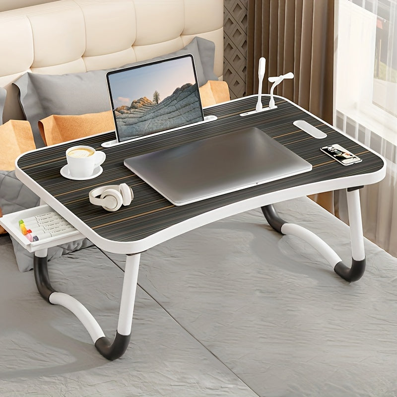 Ultra Large Portable Laptop Bed Table - Multi Functional Tray Holder with Cup Holder And Drawer, USB, Fan, And Light - Perfect for Eating, Reading, And Writing on Beds, Sofas, Floors - Stable, Durable, And Foldable