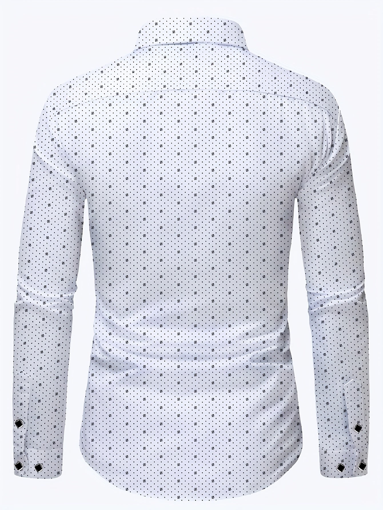 Men's Formal & Everyday Button-Up Shirt - Classic White with Black Dot Pattern, Easy-Care Non-Stretch Fabric, Long Sleeve Dress Shirt for Office, Formal Events, Casual Outfits - Ideal Gift for Dad, Husband, Boyfriend, Fathers