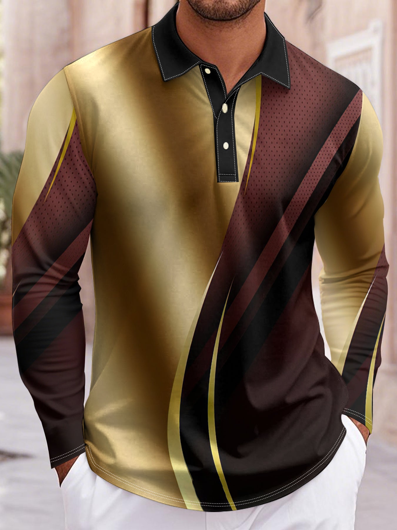 Men'S Elegant Marble Pattern Shirt - Lightweight Breathable Long Sleeve Formal & Casual Shirt, Black & Golden Swirls, Regular Fit for Office, Parties, Golf - All-Season Business & Everyday Attire for Men & Teens, Marble Print
