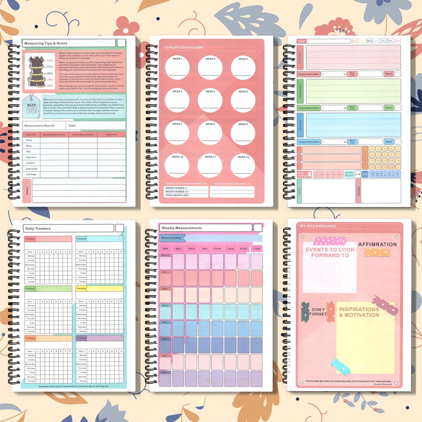 1pc Food and Fitness Journal for Women Weight Loss Tracker Planner Workout Dairy Wellness Log Notebook with Calorie Counter Diet Meals Health Gift for Women Mom Wife