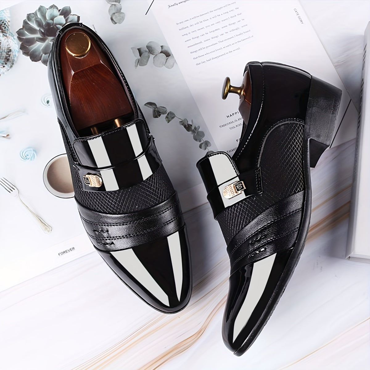 Men's Formal & Casual Dress Shoes - Slip-On Closure, Sharp Pointed Toe - Brown Business Wedding Shoes - All-Season Formal & Everyday Use - Plus-Size Available, Office Footwear, Sleek Design, Durable Rubber Sole, Versatile Foo