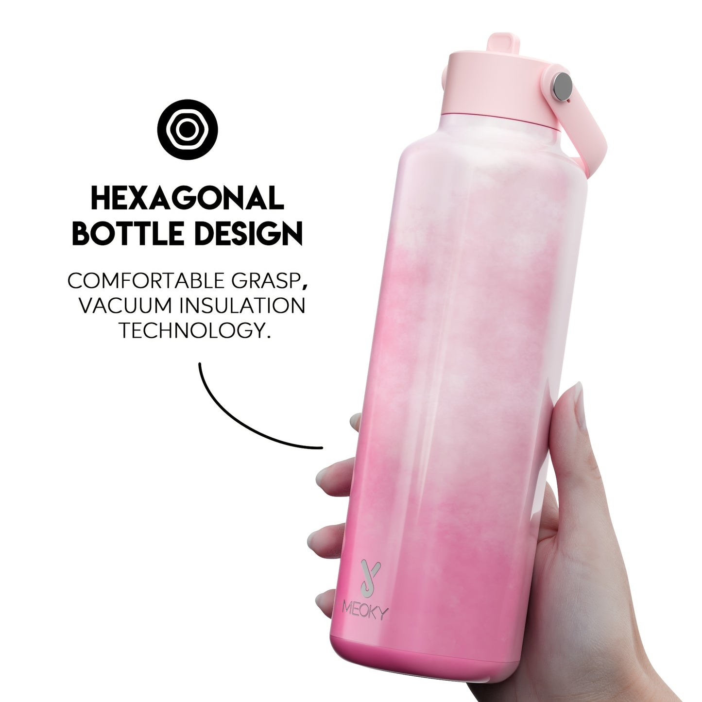 Meoky 24oz Stainless Steel Water Bottle, Hexagonal Insulated Leak-Proof with Spout, BPA-Free, Keeps Cold for 24 Hours, Portable for Sports, Fitness, Hiking, Car-Friendly Handle, Hand Wash Only, Ideal Gift for Thanksgiving & C