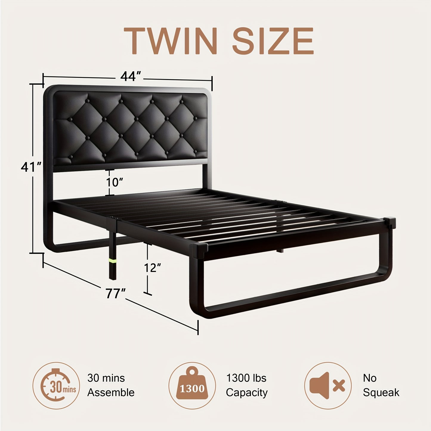 12" Heavy Duty Storage Platform Metal Bed Frame - Luxurious Button Tufted Upholstered Headboard, No Box Spring Needed, Sturdy Construction, Ample Storage Space, Easy Assembly