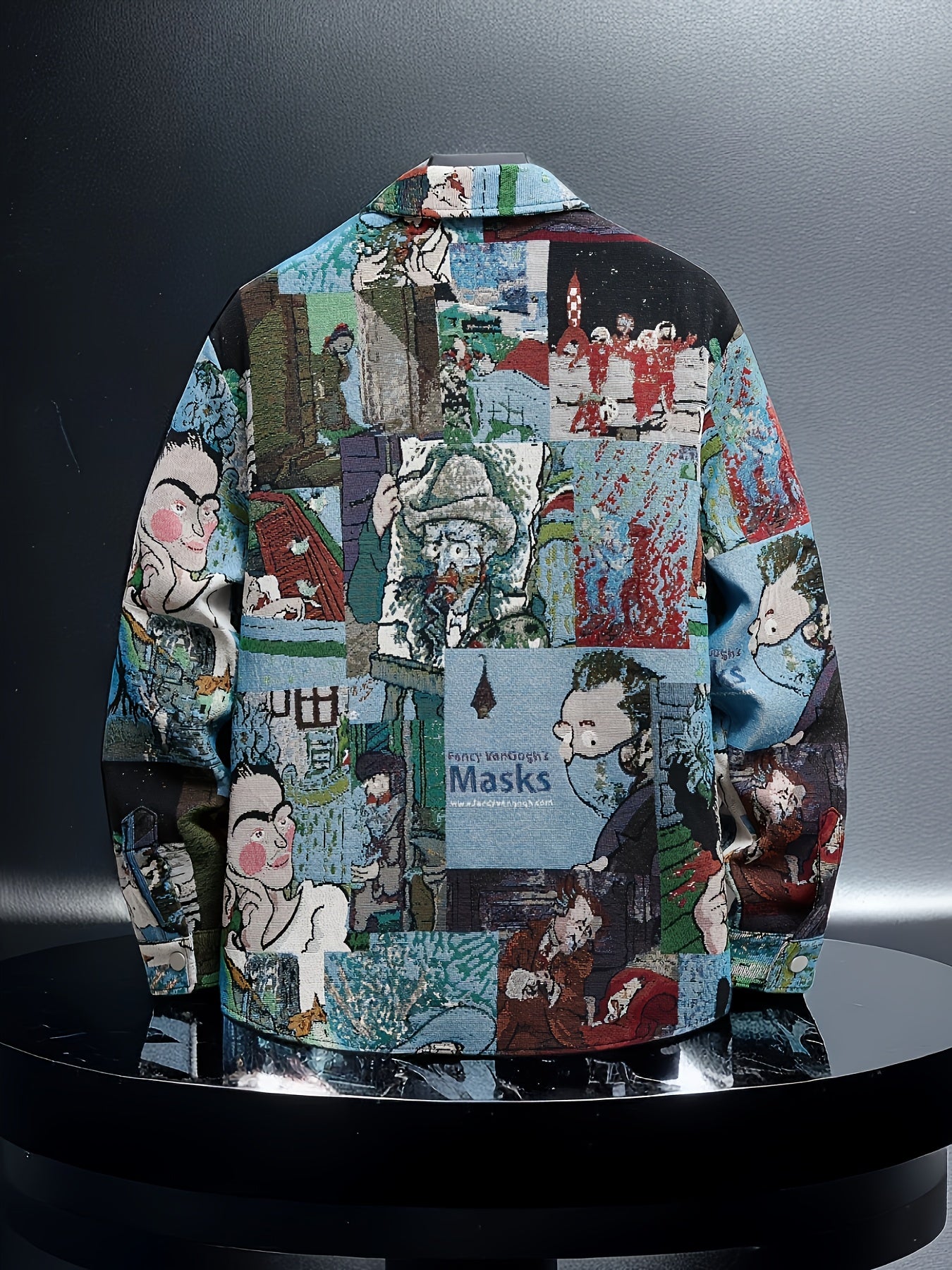 Men's slim-fit long-sleeve shirt - Van Gogh-inspired art buttons top, suitable for both formal and casual wear, machine washable polyester suit alternative - an ideal gift for art enthusiasts, street-style fashion outfit, ver