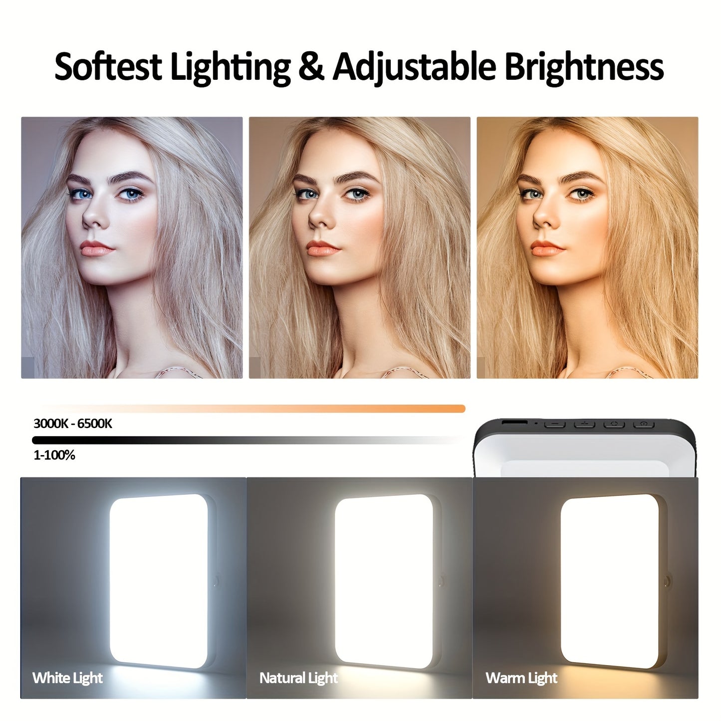 RadiantGlow Rechargeable Selfie Light - Enhanced Clip-On Fill Light for Phone, Laptop & Tablet - Adjustable Brightness for Video Conferences, Live Streaming, Zoom Calls, Makeup & Photos - Stylish Black Portable Light for Perf