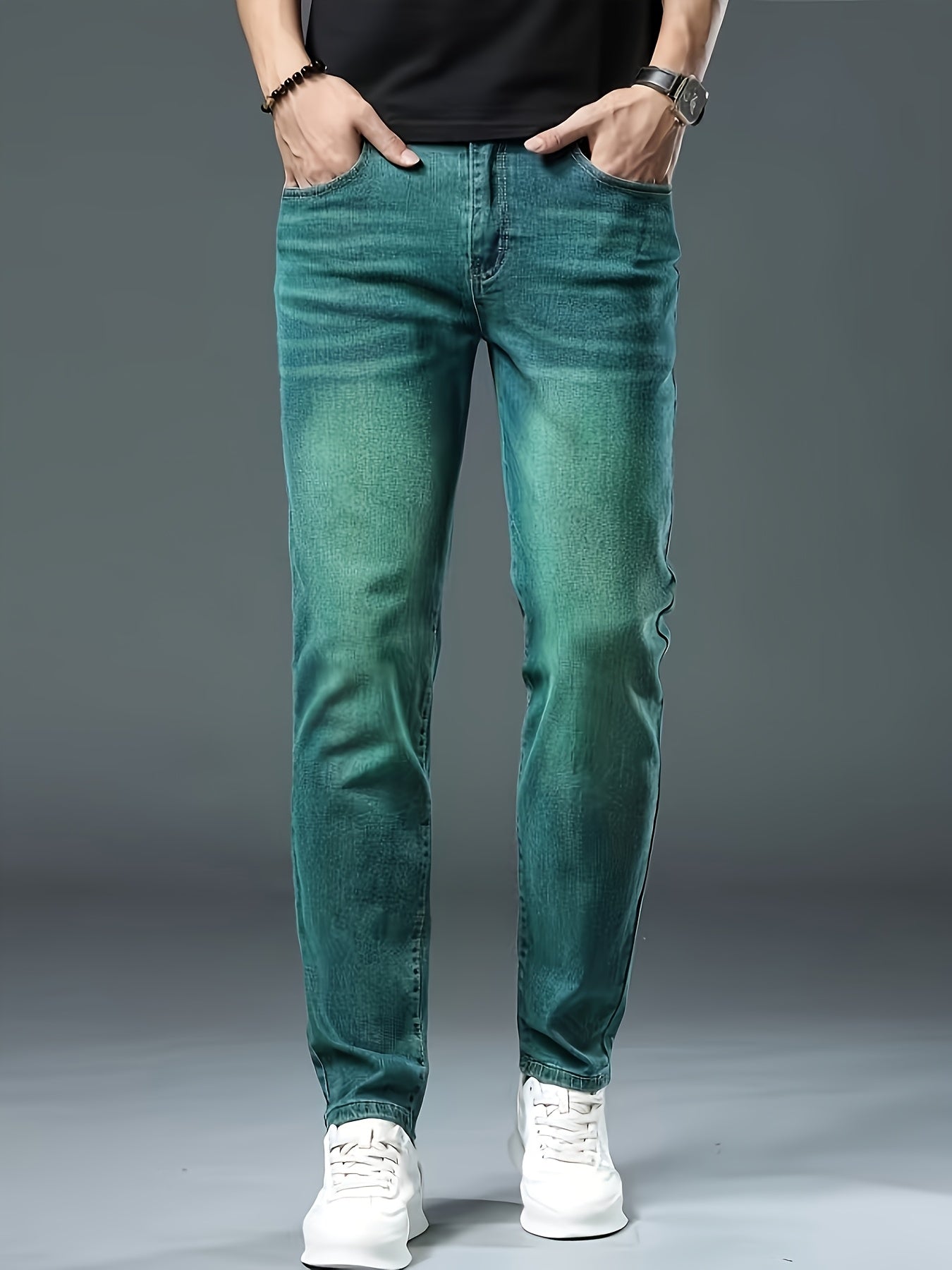 Men'S Jeans, Elastic Simple Jeans, Slim And Green Men'S Clothing, Multi-craft Men'S Pants, Suitable For All Seasons