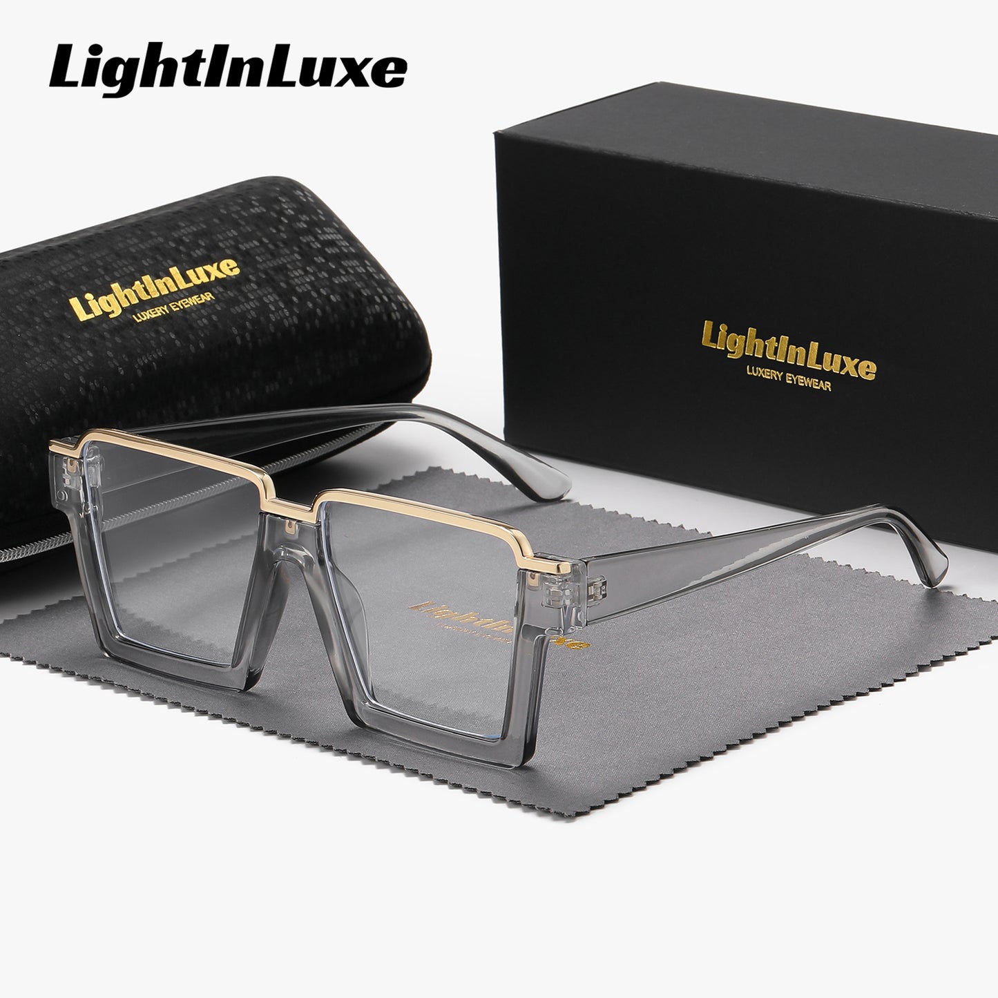 LightInLuxe Unisex Fashion Semi-Rimless Clear Glasses - Outdoor Leisure Anti-Blue Light Square Clear Glasses with Golden Accents, Casual Style, Anti-Glare Lenses, Comfortable Fit, Outdoor Glasses|SemiRimless Glasses|Durable G