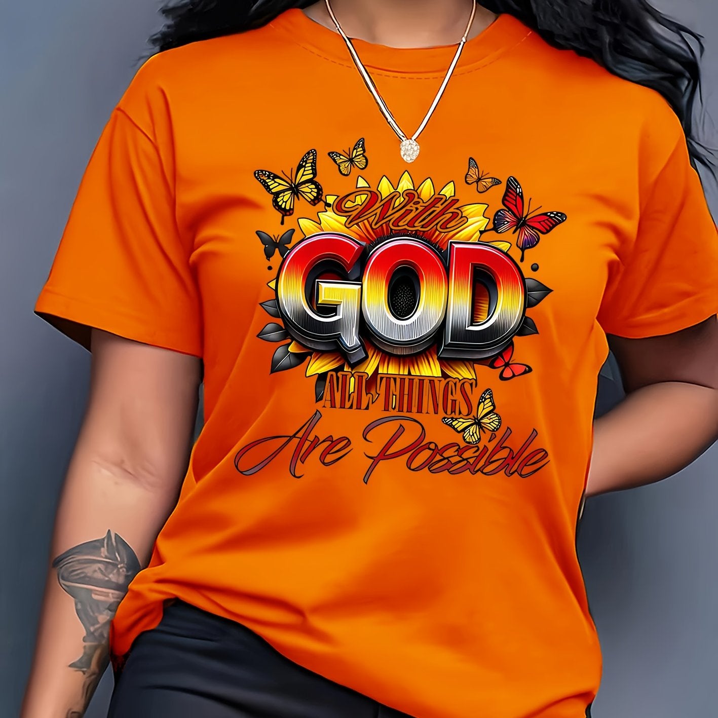 [GOD Print] Women's Short Sleeve T-Shirt | 100% Polyester | Machine Washable | Casual Top for Women