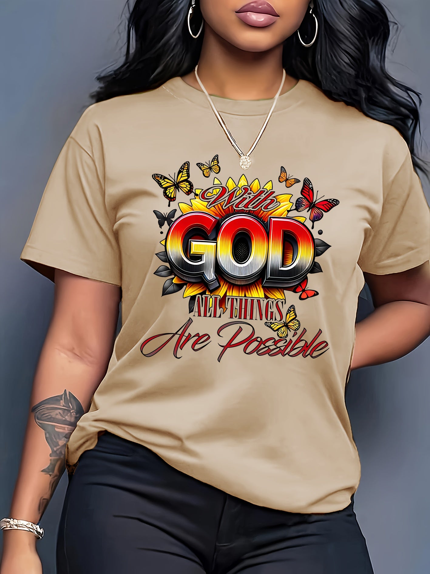 [GOD Print] Women's Short Sleeve T-Shirt | 100% Polyester | Machine Washable | Casual Top for Women