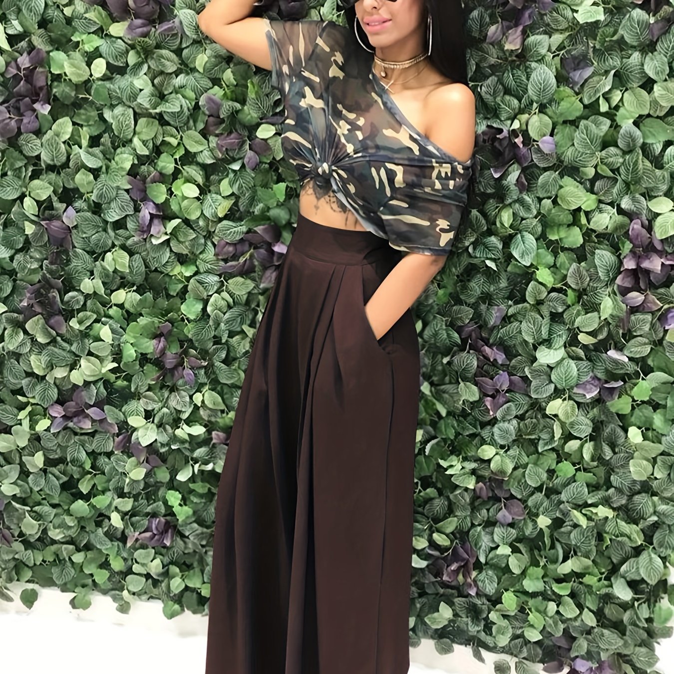 Loose Straight Flare Pants, Casual Pocket High Waist Solid Wide Leg Fashion Comfy Pants, Women's Clothing