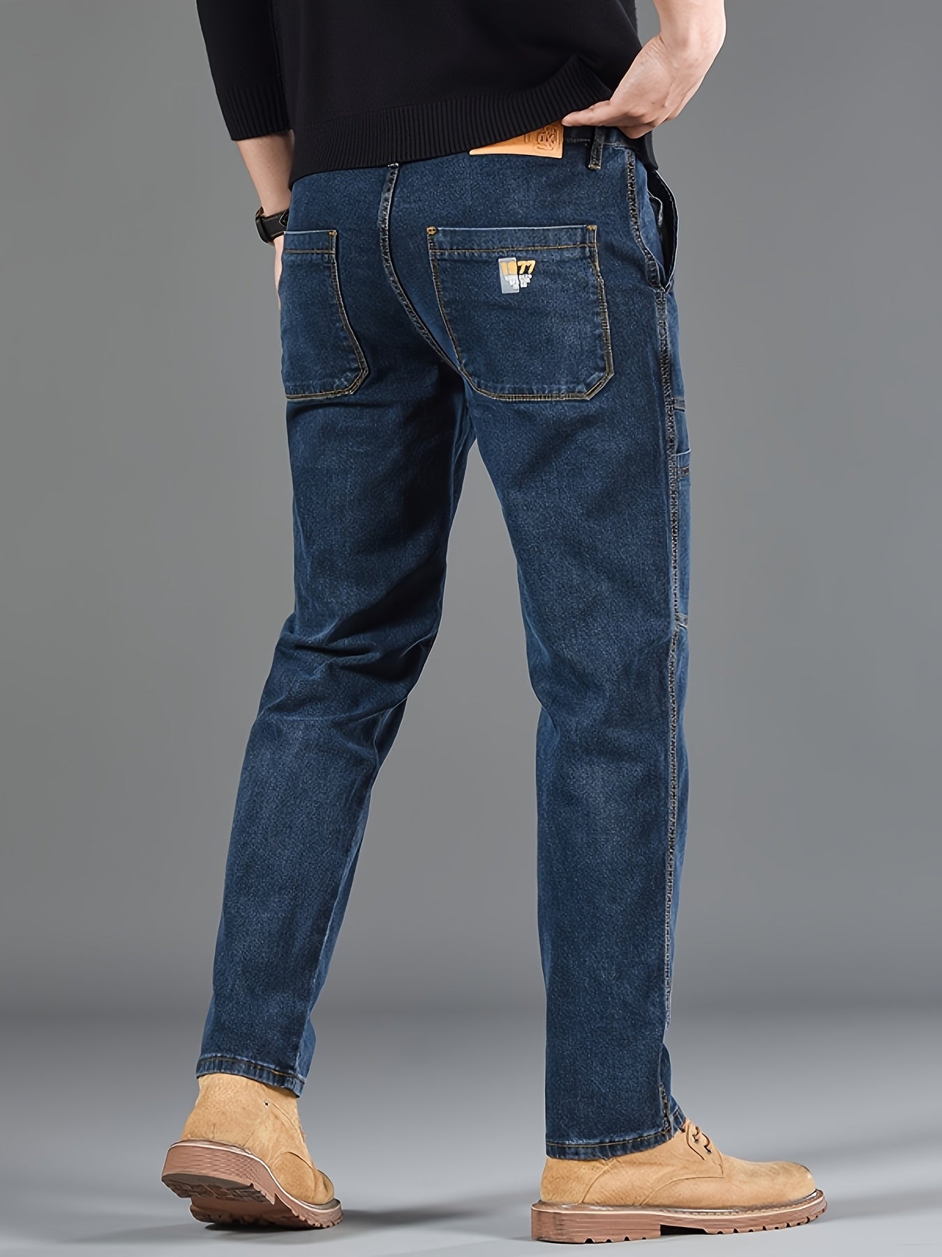 Men'S Small Straight Tube Style Fashionable Printed Six Pocket Design Micro Elastic Denim Pants