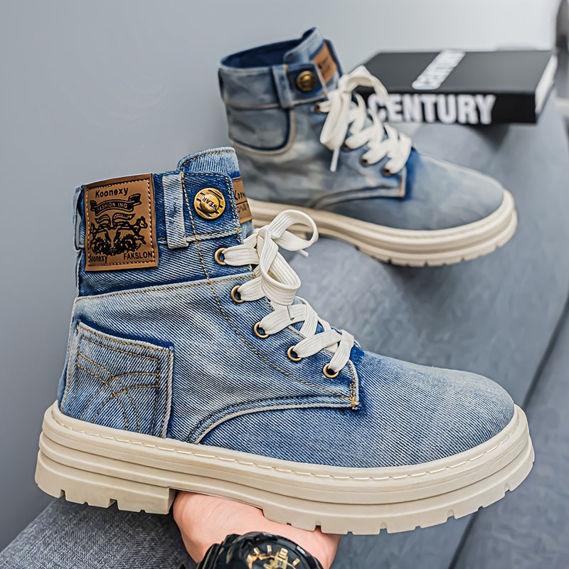 New Men'S Cowboy Ankle Boots with Thick Soles, Suitable for All Seasons, Featuring a Vintage Design, Breathable Material, And a Stylish Versatile Look.
