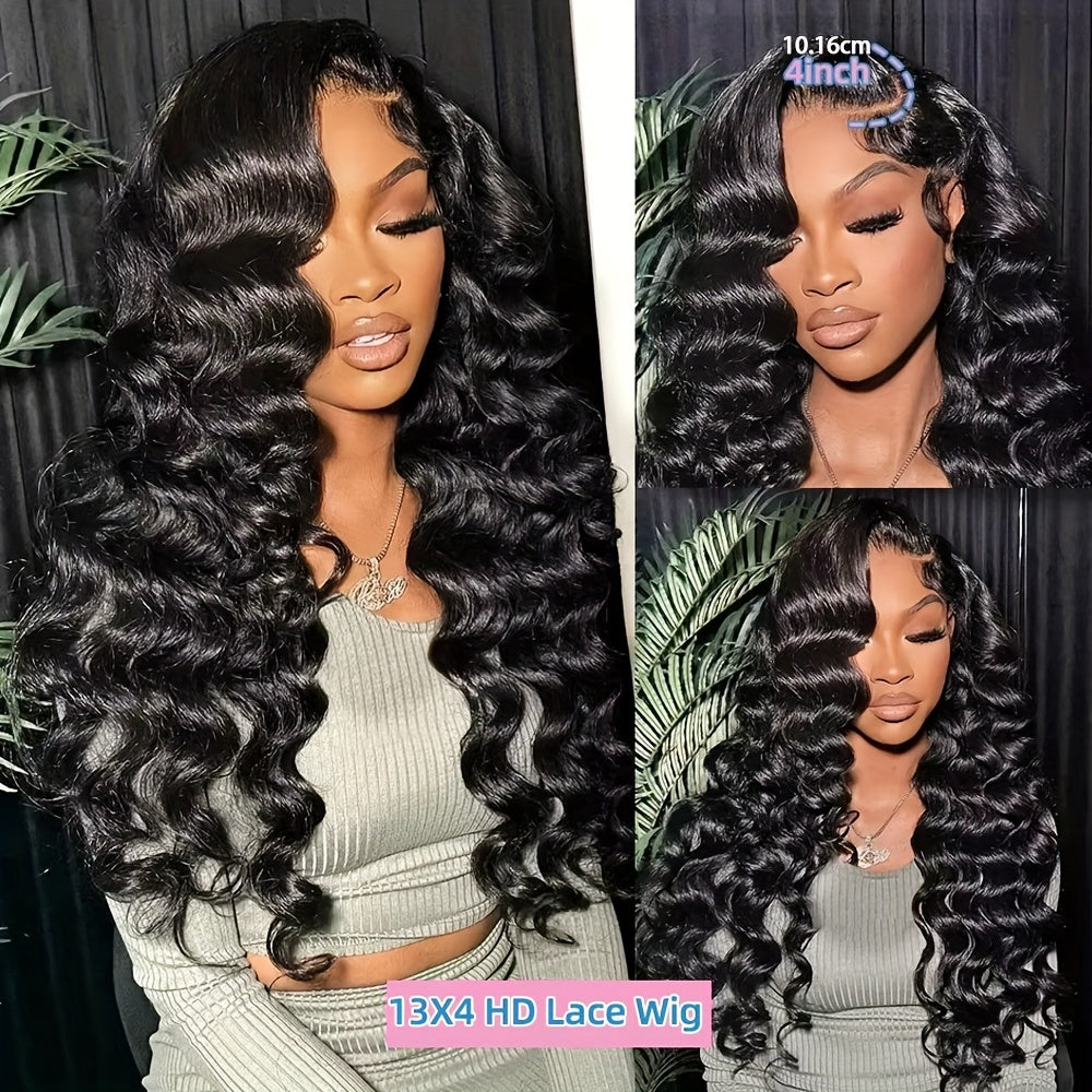 Loose Curly Wave Lace Front Wig HD Transparent 13x4 Frontal Human Hair Wigs For Women Pre Plucked 100% Human Hair Deep Loose Wave Wigs Natural Color 250% Density