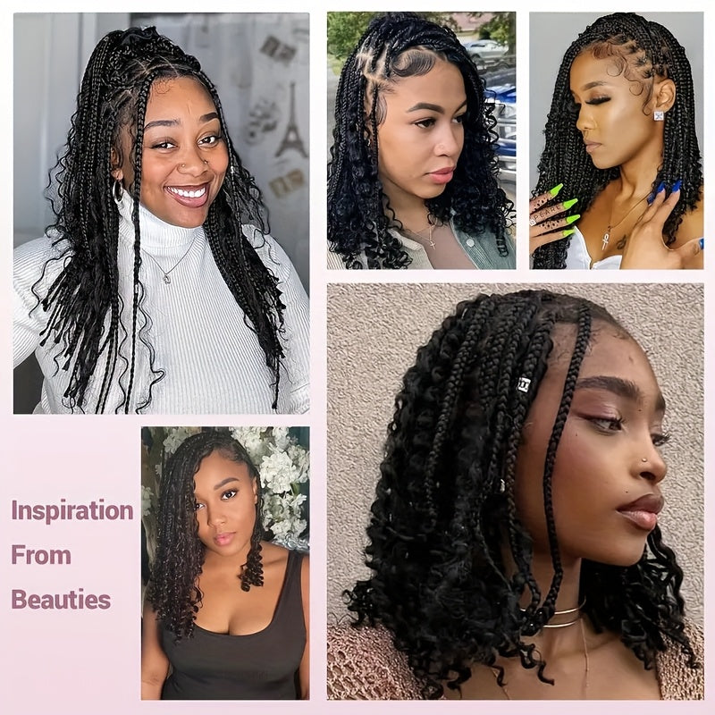 16 Inch 13x6'' HD Lace Short Braided Wigs for Women Bob Knotless Boho Braided Wigs Hair Premium Synthetic Braided Lace Front Wig, Lace Front Wig Synthetic, Pre Plucked Lace Front Wig, Wig Braids, Wig, Lace Front Wig, Protecti