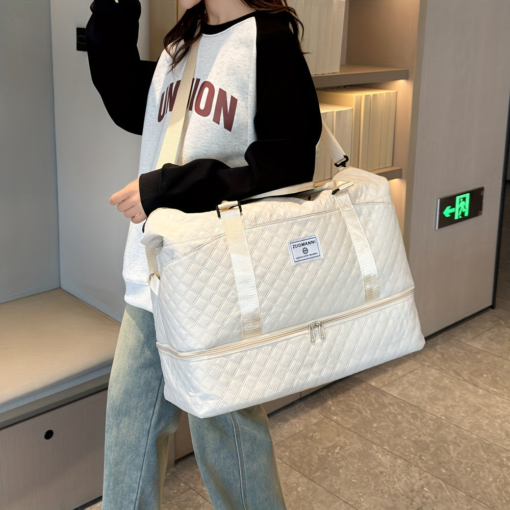 Large Capacity Travel Gym Bag Women'S Combo Letter Bag Valentine'S Day Gift Multifunctional Luggage Duffel Stitched Short Long Trip Tote with Independent Shoe Compartment Multi-Pocket Design