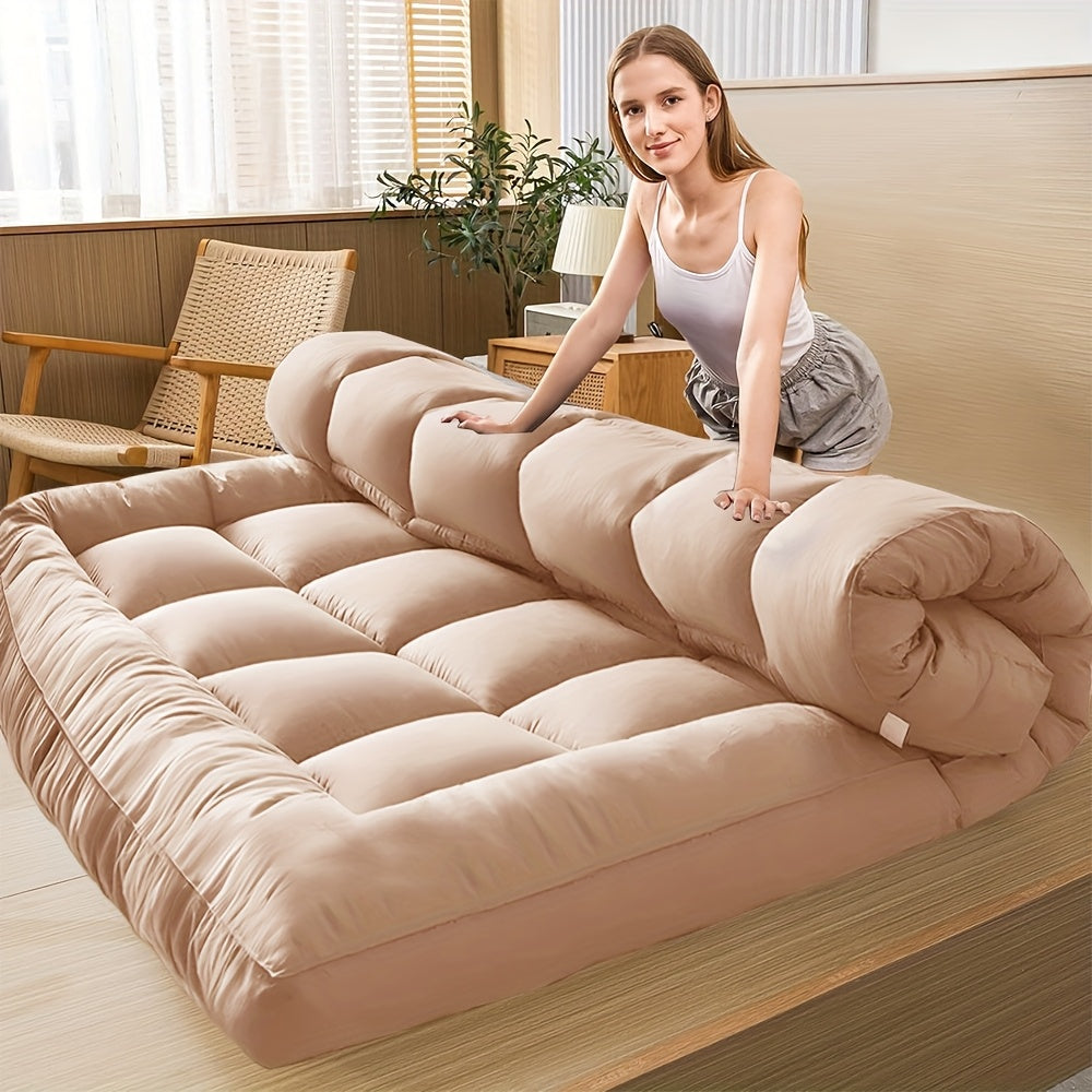 Thicken Floor Futon Cooling Mattress, 1000GSM Queen Size Japanese Tatami Mattress, Foldable Japanese Twin Floor Mattress Tatami Mat, Non Slip Sleeping Pad, Soft Roll Up Bed Student Dormitory Mattress Topper, Camping Couch Bed