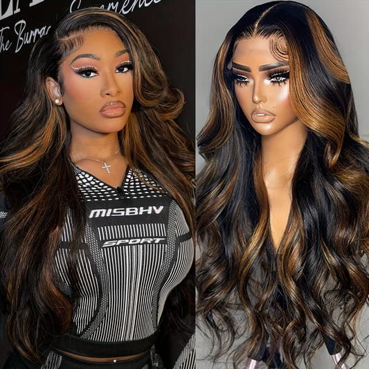 New Year'S Promotion 13x6 Highlight Lace Front Wig Human Hair Body Wave 180 Density HD Lace Front Wigs Human Hair Pre Plucked FB/30 Ombre Glueless Wigs 13x6 Lace Frontal Balayage Wigs Human Hair For Women