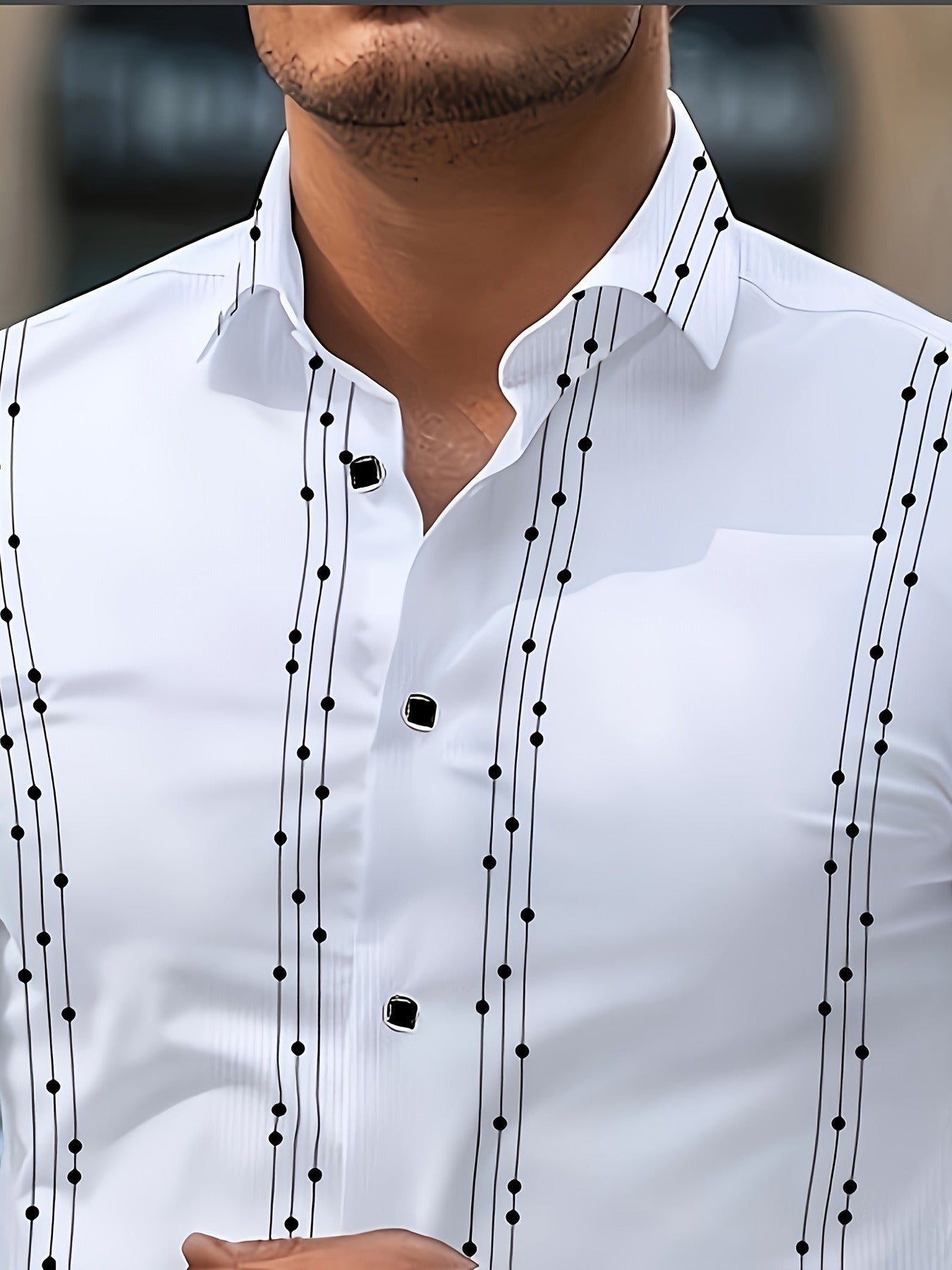 Men'S Formal Long Sleeve Shirt - Classic Black & White Vertical Stripes, Button-Up Collar Dress Shirt for Office, Party, Wedding - All-Season Professional Attire - Non-Stretch Fabric - Formal Event & Everyday Business Wear, O