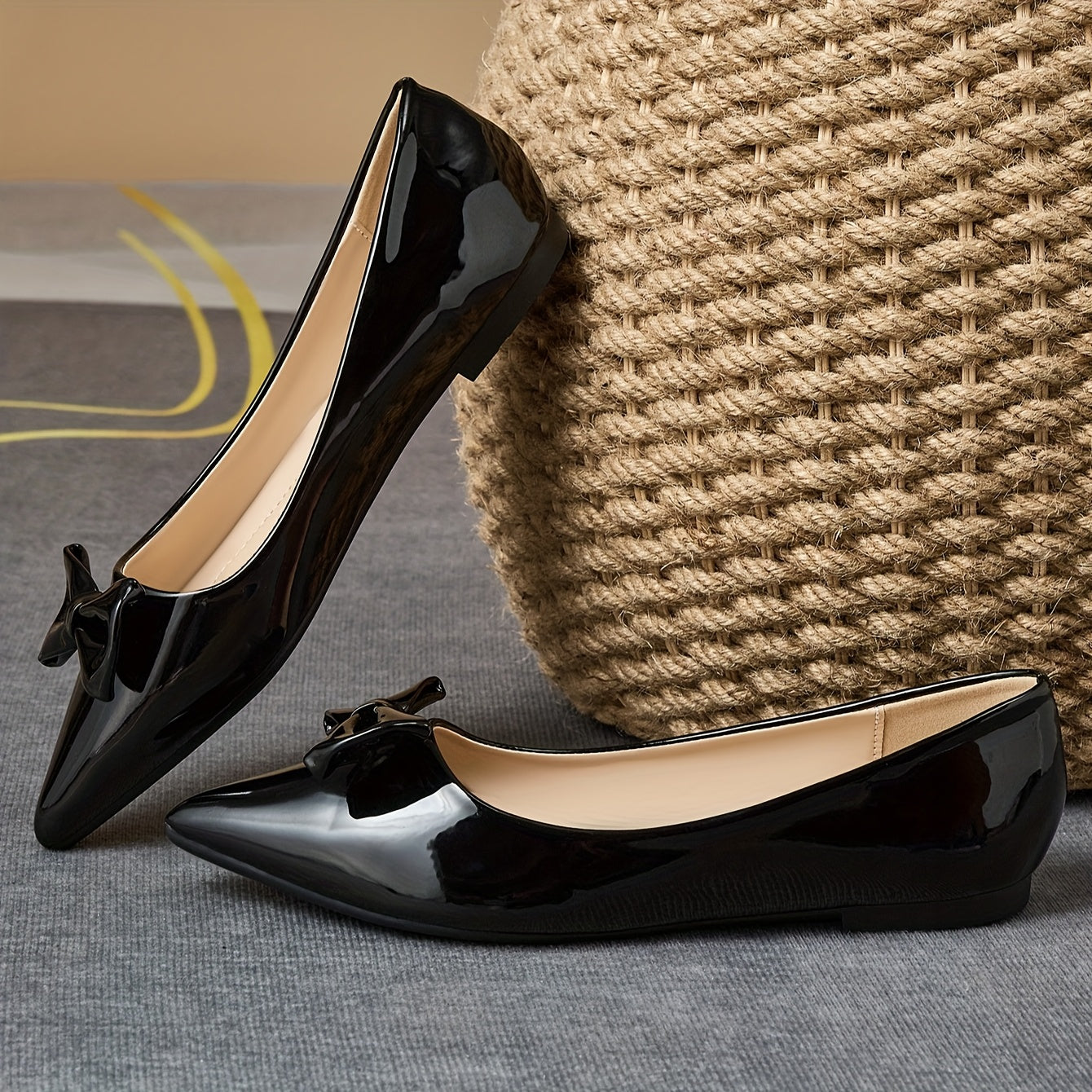 1 Pair Women'S Retro Pointed-Toe Patent Bowknot Mary Jane Flats - Soft, Comfortable, All-Season Korean Style Casual Shoes with Rubber Sole and Soft Insole, Ladies Shoes