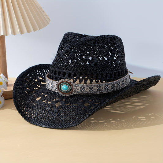 Women'S Western Cowboy Hat - Vintage Southwestern Native American Tribal Style, Lightweight Non-Stretchy Formal & Western Events, Elegant Cowboy Hat for Women, Cowboy Accessories, Festival Accessory, Rustic Charm, Handwoven S